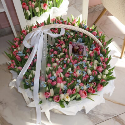 Розкішна корзина з 301 тюльпану та оксипеталуму