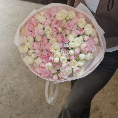 Поєднання білих та рожевих троянд сорту Fairy Kiss