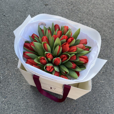 35 червоних тюльпанів